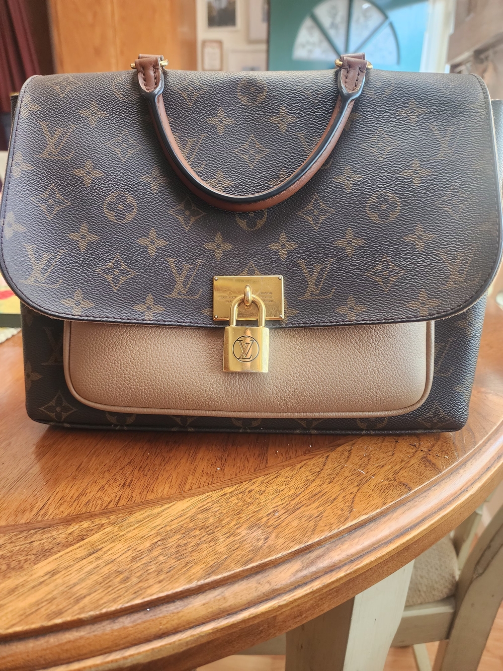 Authentic Louis Vuitton Monogram Top Handle Satchel in Brown and Tan